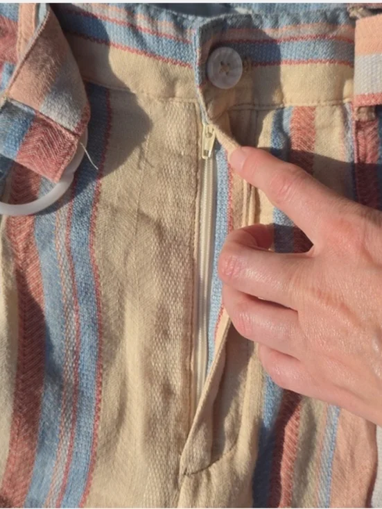 NWT Anthropologie Beachy Wide-Leg Pants w Belt Size 4 Yellow Blue Linen Pockets - Picture 13 of 16